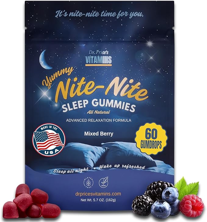 Dr. Price Sleep Gummies for Adults – 3mg Melatonin, L-Theanine, GABA & Herbal Blend – Mixed Berry Flavor, Gluten-Free Sleep Aid – 60 Count