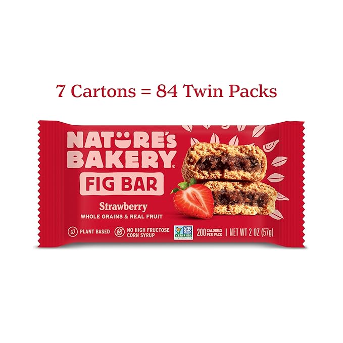 Nature's Bakery Whole Wheat Fig Bars, Strawberry, Real Fruit, Vegan, Non-GMO, Breakfast Bar, 7 boxes with 12 twin packs (84 twin packs)