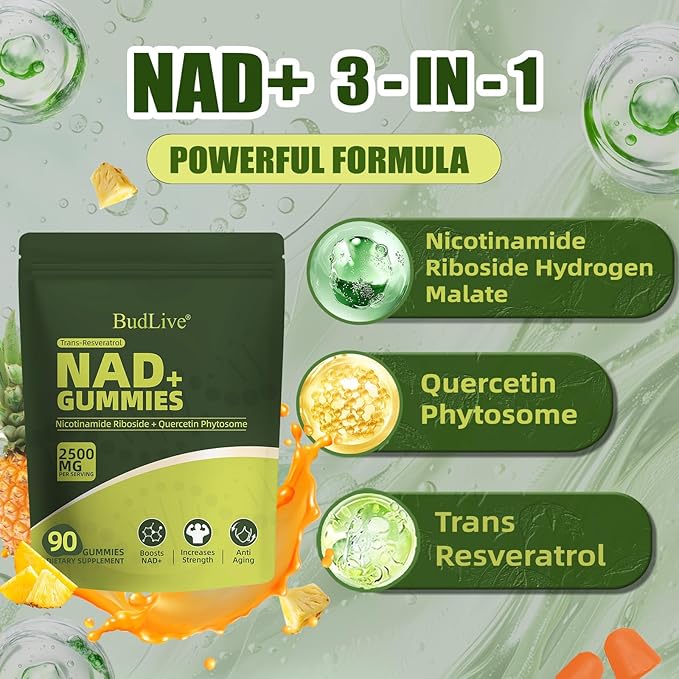 NAD Resveratrol Gummies, Liposomal NAD Gummies for Women with Nicotinamide Riboside, Quercetin, Trans-Resveratrol, Anti-Aging, Cellular Energy & Healthy Aging Support, Non GMO, 90 Counts