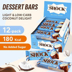 Fitness SHOCK Coconut Chocolate Bars - No Added Sugar, Low Calorie Guilt-Free Low Carb Snack - 0g Added Sugar, Only 180 Kcal, 13g Net Carbs, 7mg Sodium - 12 x 50g
