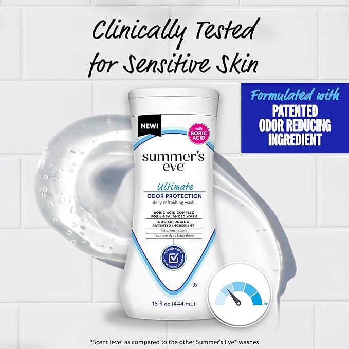 Summer's Eve Ultimate Odor Protection Daily Feminine Wash,pH-Balanced Formula Body Wash for Women with Boric Acid Helps Control Vaginal Odor,15 Fl Oz,(Pack of 2)