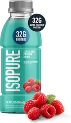 Isopure Zero Carb 32g Clear Protein Ready-to-Drink, Whey Protein Isolate, Blue Raspberry, 12 Pack (Packaging May Vary)