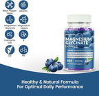 Magnesium Glycinate Gummies 1000mg, Sugar Free Magnesium Potassium Supplements Chewable for Adults with L-Threonate for Sleep, Body Support and Relaxation,90 Blueberry Gummies