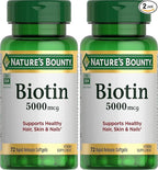 Nature's Bounty Super Potency Biotin 5000mcg - 72 softgels (Pack of 2)