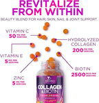 Collagen Gummies - 2500mcg Biotin Per Serving - Complete Collagen Supplement with Hydrolyzed Peptides Type I & III, Biotin, Zinc, & Vitamin C - Hair, Skin, & Nail Support Women & Men - 120 Gummies