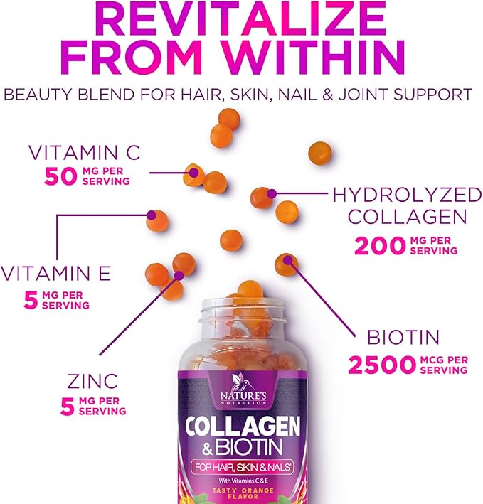 Collagen Gummies - 2500mcg Biotin Per Serving - Complete Collagen Supplement with Hydrolyzed Peptides Type I & III, Biotin, Zinc, & Vitamin C - Hair, Skin, & Nail Support Women & Men - 120 Gummies