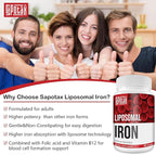 Liposomal Fe Iron Supplement for Women, 65 mg Iron Supplement with Folic Acid & Vitamin B12 for Men, Daily Blood & Energy Support for Adults Iron Deficiency 60 Softgels (2 Bottle)