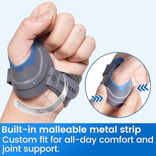 Velpeau CMC Thumb Brace for Osteoarthritis - with Shape-memory Restriction Splint, CMC Joint Stabilizer, Basal Thumb Arthritis Pain Relief and Support for Women and Men (Blue, Left Hand, X-Small)