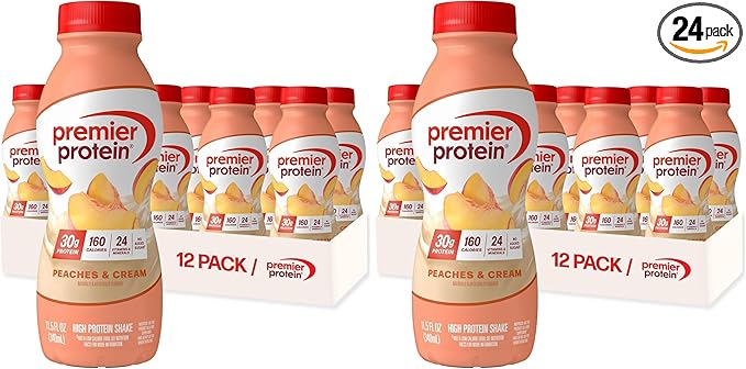 Premier Protein Shake,Peaches & Cream,30g Protein,No Added Sugar,24 Vitamins & Minerals to Support Immune Health,11.5 fl oz (Packaging May Vary),(Pack of 24)