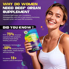 Beef Organ Supplement for Women - 100% Grass Fed Beef Organs with Bovine Liver, Ovary, Uterus, Kidney, Heart & Fallopian Tubes - PMS, Menopause & Energy, Immune & Mood Support, 60 Count