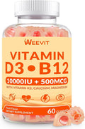 WEEVIT Vitamin D3 B12 Gummies, Vitamin D and B12 Gummy Suppment with Vitamin A, C, K, Calcium, Magnesium, Zinc for Women & Men