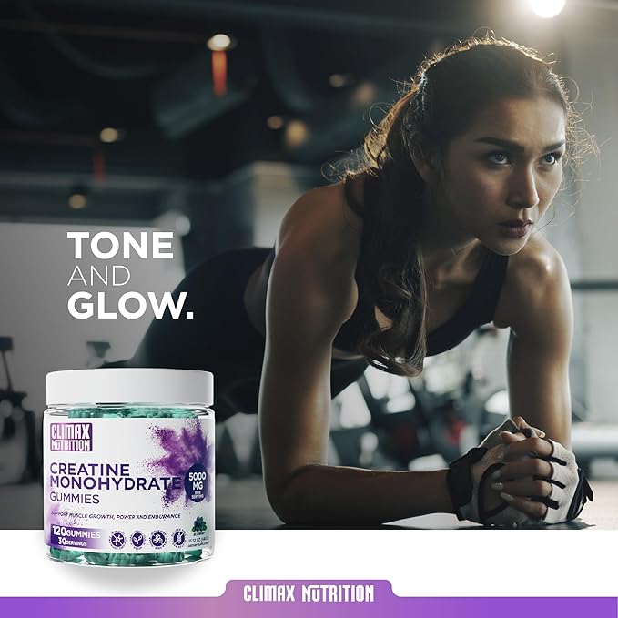 Creatine Monohydrate Gummies - Vegan, Sugar-Free, Gluten-Free - Boosts Muscle Recovery, Strength & Lean Muscle Growth - Brain Health Support - For Men & Women - Blueberry Flavor - 120 gummies