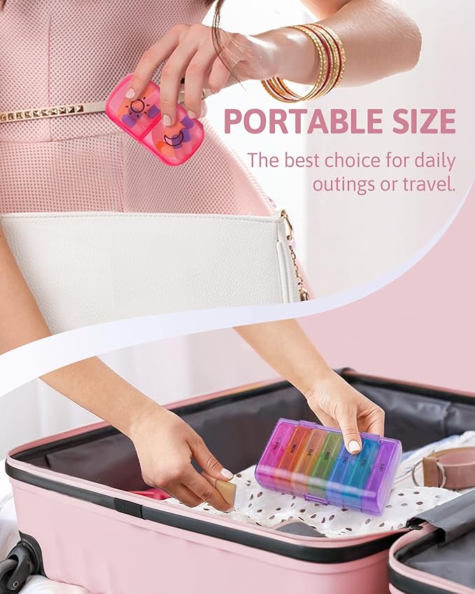 FEATY Weekly Pill Organizer 2 Times a Day with Same-Side Large Opening for Easy Filling & Retrieving, Color Tracking 7 Day AM PM Pill Box with Large BPA Free Pill Case for Vitamins, Fish Oils (Purple)