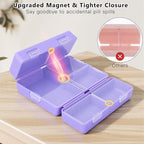FYY Daily Pill Organizer, 7 Compartments Portable Travel Pill Case, [Folding Design] for Purse Pocket to Hold Vitamins,Cod Liver Oil,Supplements and Medication-Purple