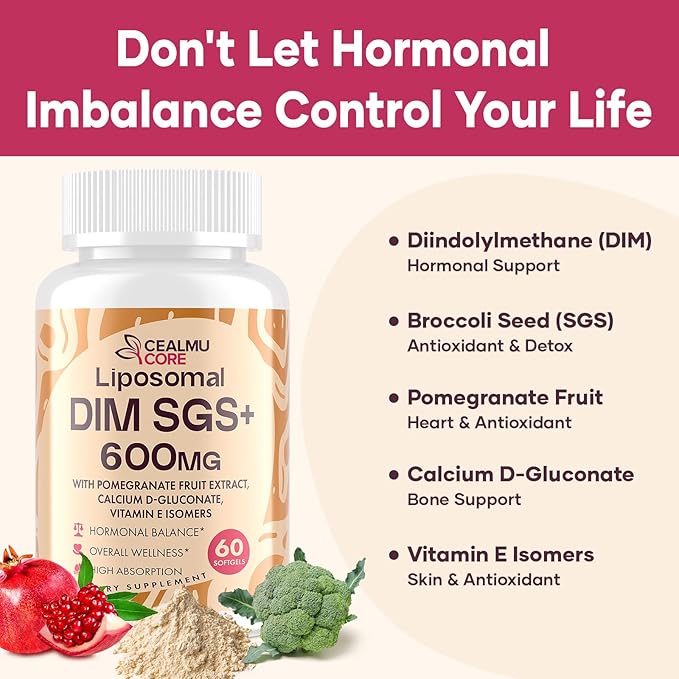Liposomal DIM SGS Supplement - Estrogen Supplements for Women & Men Contains Sulforaphane Glucosinolate, Vitamin E, Pomegranate Fruit - Support Detox and Antioxidant (1 Pack)