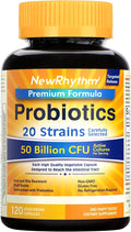 NewRhythm Probiotics 50 Billion CFU 20 Strains, 120 Veggie Capsules, Targeted Release Technology, Stomach Acid Resistant, No Need for Refrigeration, Non-GMO, No Gluten