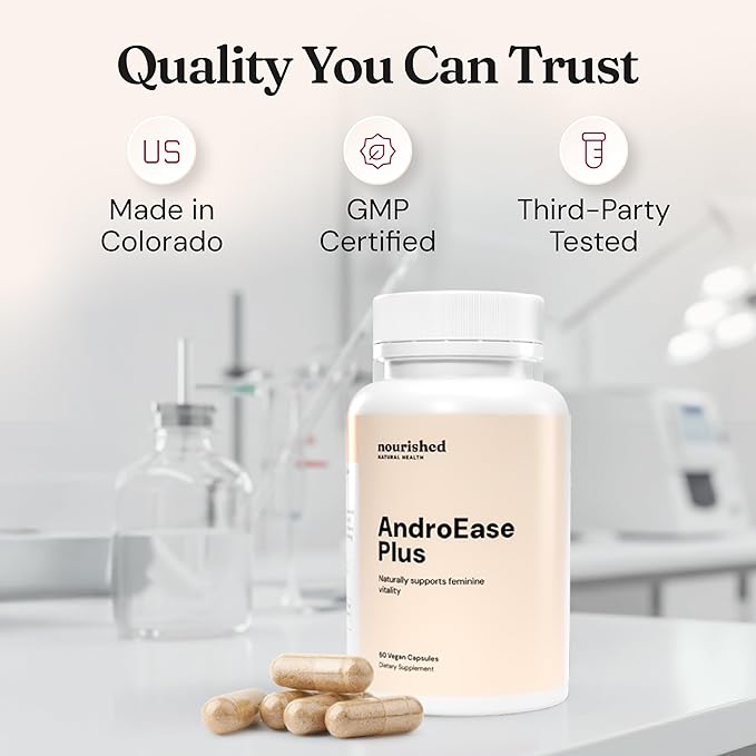 Nourished AndroEase Plus for Women’s Health - Zinc, Reishi, Green Tea and Saw Palmetto for Women - for Energy, Vitality, Facial Hair and Daily Wellness - 360 Capsules, Made in USA