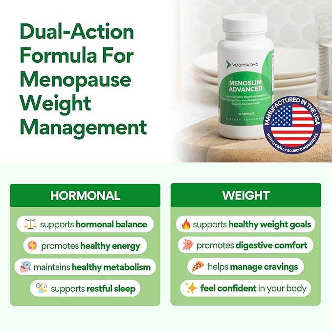 Menopause Supplements for Women - Menopause Weight Loss for Women & Perimenopause Supplements Women for Menopause Relief - VoomVaya MenoSlim Advanced - 60 Capsules