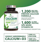 Calcium Supplement with Vitamin D3-1200 mg Calcium per Serving with D3 for Best Absorption - Supports Immune Health, Bones & Teeth - Nature's Calcium is Bottled in USA for Women & Men - 120 Tablets