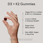 Sports Research® Vegan Vitamin D3 + K2 Sugar-Free Gummies - 125mcg (5000iu) Vitamin D w/ 100mcg Mk7 Vitamin K - Supports Bone & Immune Health* - Vegan Certified · Non-GMO · Soy Free - 60 Count