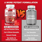 Potassium Citrate Gummies 1200mg - Chewable Supplement to Support Muscle Health & Relieve Leg Cramps for Men & Women. Vegan, Gluten-Free, Sugar-Free, Raspberry Flavor, 60 Count