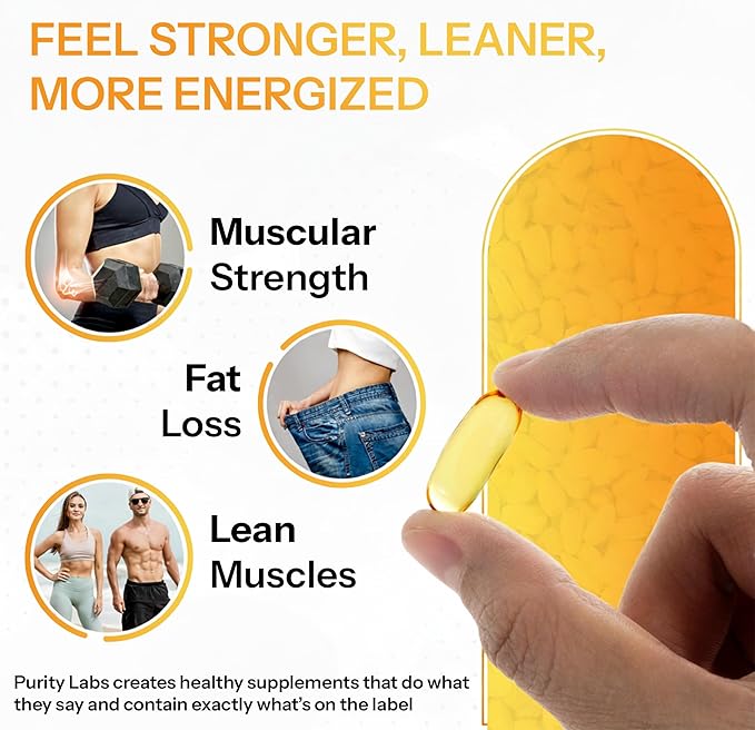 Purity Labs CLA Supplements 4500MG - Non-GMO Safflower Oil - Supports Energy, Weight Loss, Heart Health, and Muscle Health - 180 Soft gels