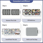 Foldable & Portable Pill Organizer 2 Times A Day with Extra Compartments - Etched Labels - Weekly 7 Day AM PM Medicine Box, Week Daily Travel Pill Case Holder Dispenser for Vitamin, Supplement - Grey