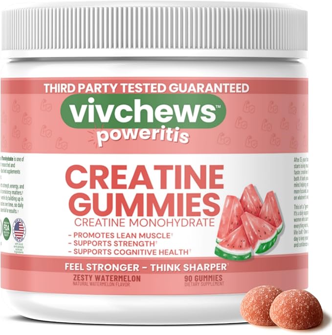 Creatine Gummies for Women – Creatine Monohydrate, Supports Strength, Performance & Cognitive Function, Watermelon Flavor, Fruit Pectin Based, Vegan, Non-GMO, Gelatin-Free, 90 Count