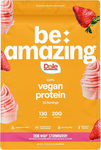 Be Amazing Vegan Protein Powder | 20g Plant-Based Protein with Prebiotics Fibers | Sugar-and-Gluten-Free Shake Mix, Low Carb, Non-Dairy Smoothie | Dole Whip Strawberry, 25 Servings