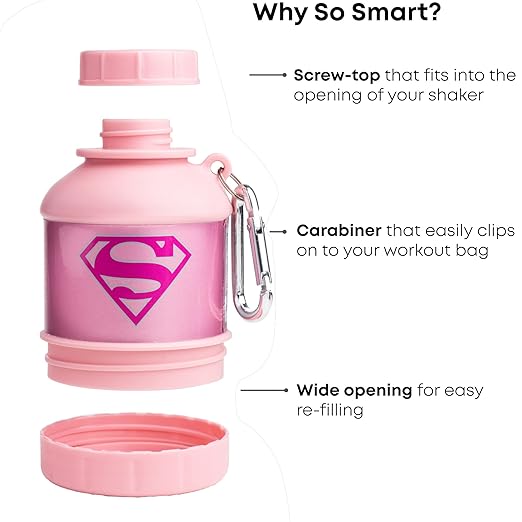 Smartshake Justice League Whey2Go Supergirl Protein Powder Storage Container 50g – BPA Free Shaker Bottle Funnel for Whey Protein Powder + Protein Shakes 110ml, DC Comics Supergirl Gifts for Women