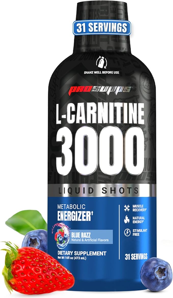 ProSupps L-Carnitine Liquid 3000, Stimulant-Free Liquid Shots for Men & Women - Clean Workout Drink for Energy, Performance & Muscle Recovery - No Sugar, No Carbs - 31 Servings, Blue Razz
