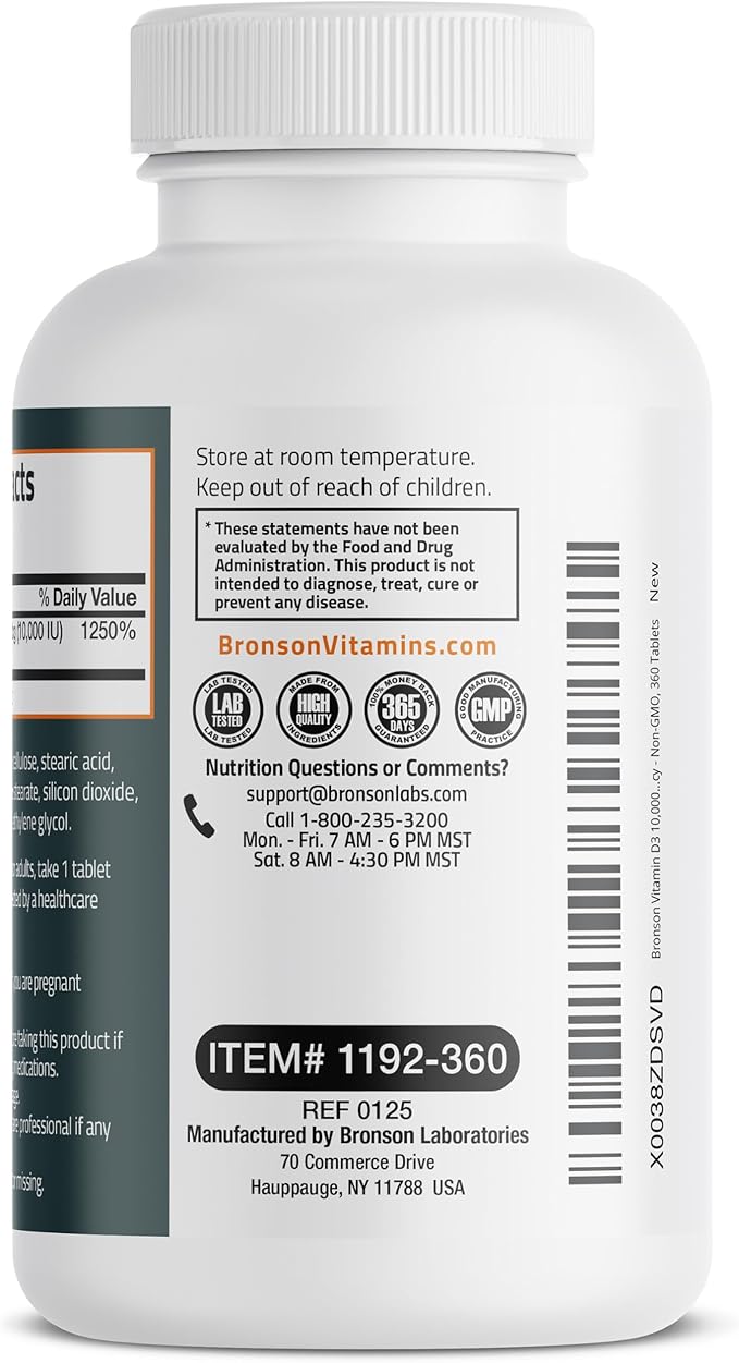 Bronson Vitamin D3 10,000iu (250mcg) Healthy Muscle Function and Immune Support, Non-GMO, 360 Tablets