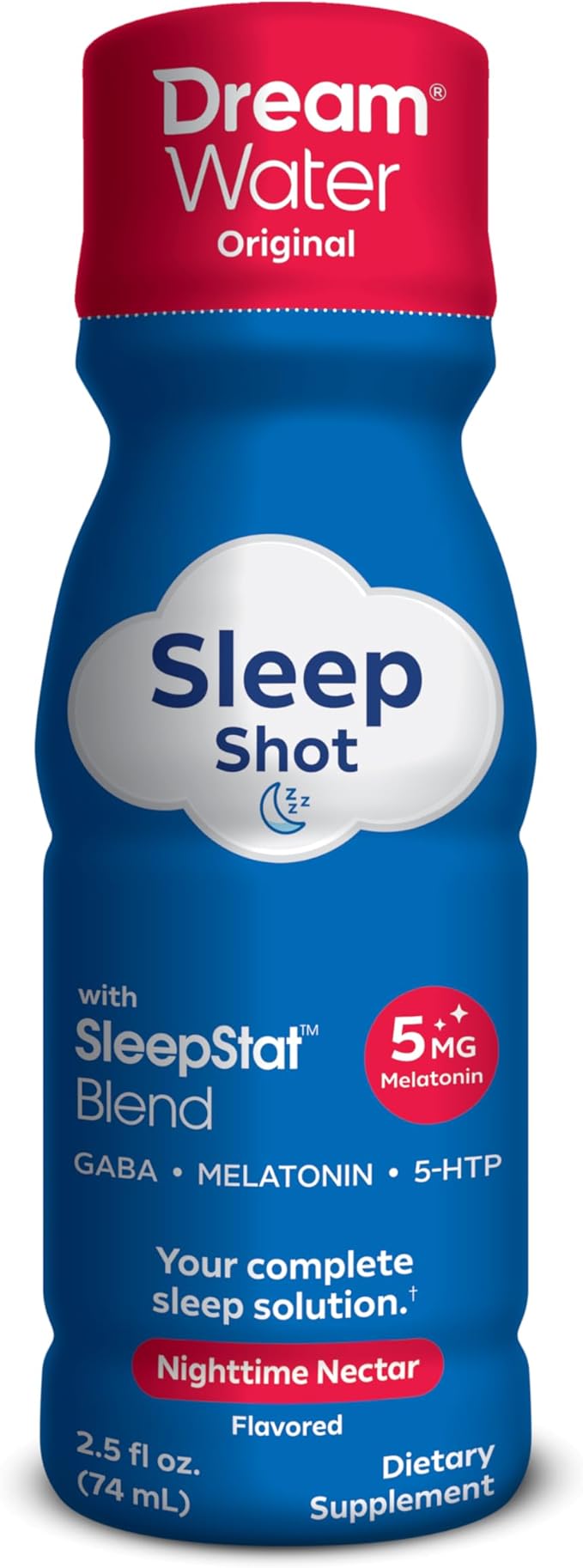 Dream Water Sleep Aid Supplement Drink; Melatonin 5mg, GABA, 5-HTP; Zero sugar, Natural flavors, No added colors, 2.5 oz liquid sleep shots, Nighttime Nectar, 24-Count