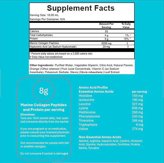 Liquid Marine Collagen Peptides for Women – 8000mg Hydrolyzed Liquid Collagen Supplement with Biotin & Vitamins for Hair Growth, Skin, Nails & Joints, Strawberry Flavor, Sugar Free, 14 Sachets