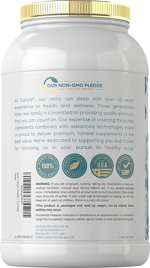 Carlyle Multi Collagen Peptides Powder 40 oz | Type I, II, III, V, X | Supplement Blend with Protein | Multi Food Sourced | Non-GMO, Gluten Free