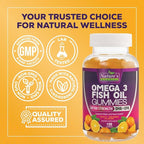 Omega 3 Fish Oil Gummies, Heart Healthy Omega 3 Gummy Supplement with High Absorption DHA & EPA, Extra Strength Joint & Brain Support, Delicious Orange Flavor Fish Oil Nature's Vitamin - 120 Gummies