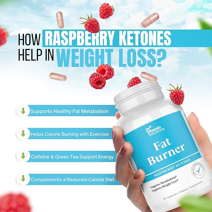 Fat Burner with GLP‑1 Support – Raspberry Ketones, Green Tea & Kelp – Metabolism & Appetite Support for Women & Men – 30 Capsules