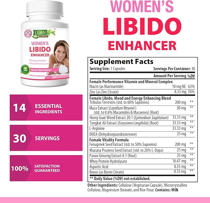 Libido Booster for Women, Maca Root Fenugreek Seed Horny Goat Weed Tongkat Ali Female Energy Enhancer, Hormone Harmony Balance Mood Support Menopause Panax Ginseng DHEA Supplement Pills, 30 Capsules