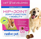 Native Pet Mobility Care - Hip & Joint Supplement for Dogs - UC-II Collagen, Egg Shell Membrane & Hyaluronic Acid - Dog Joint Supplement Chews Supports Cartilage, Mobility & Flexibility - 120 Chews
