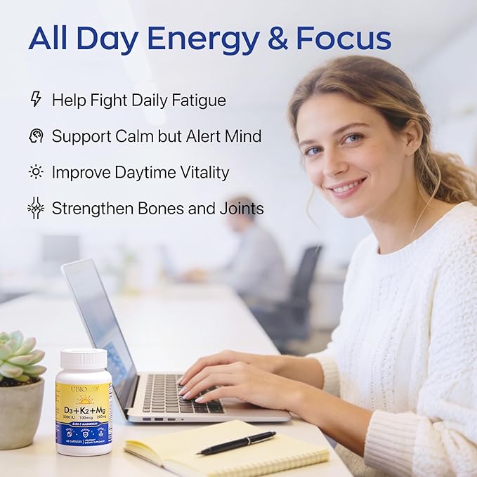 UBIOSKA Vitamin D3 K2 Magnesium Supplement – 5000 IU D3 + MK-7 K2 with 8-Form Magnesium (Glycinate, Taurate, Malate) for Calm Sleep, Stress Relief, Mood Balance & Strong Bones – 60 Capsules