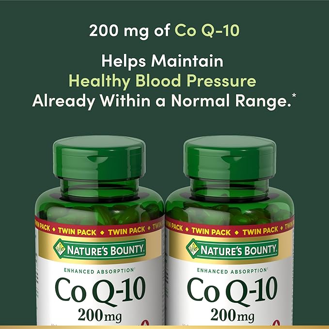 Nature’s Bounty CoQ10 200 mg Softgels, Heart Health & Cellular Energy Support, Twin Pack, 160 Rapid Release Softgels
