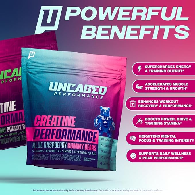 Creatine Monohydrate Gummies 5g with Prebiotic Fiber for Muscle Growth & Strength, 30 Servings, Strawberry - Lab Tested - 5000mg Premium All Natural