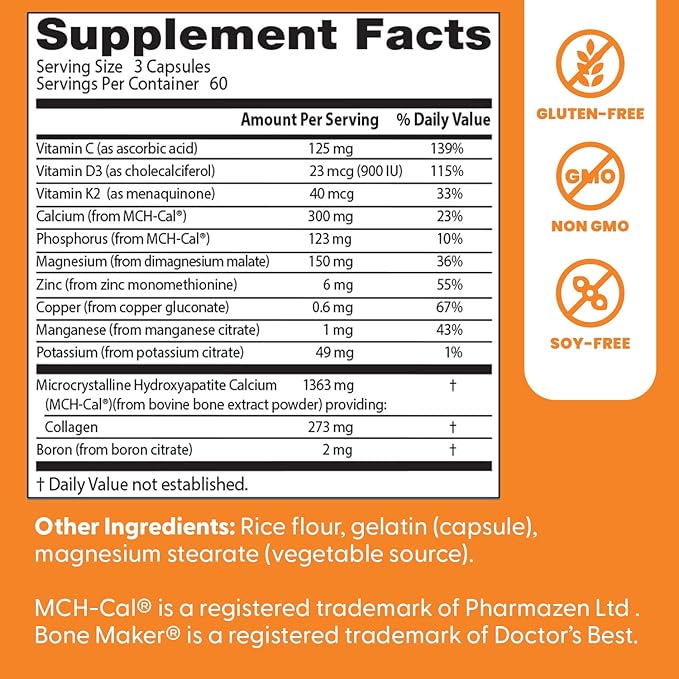 Doctor's Best Calcium Complex Supplement for Women & Men - Bone Strength & Health Support Caps, Vitamin C, D3, K2, MCH-Cal, Magnesium, & Potassium Citrate Complex, Non-GMO - 180 Capsules