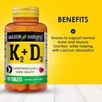 MASON NATURAL Vitamin K2 + D3, 100,Day Supply, with Calcium for Normal Bone and Muscle Support, Tablets
