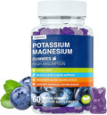 Potassium Magnesium Gummies - Magnesium Glycinate B6,D3 & Potassium Citrate for Leg Cramps,Muscle,Electroyte for Adults Kids,Sugar-Free - 60 Blueberry Gummies
