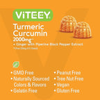 Viteey Turmeric Gummies with Turmeric Curcumin, Ginger & Black Pepper Extract - Immune Support, Healthy Skin, and Joint Health - Vegan, Gelatin Free, GMO Free - Tasty Chewable Peach Flavored-60 Count