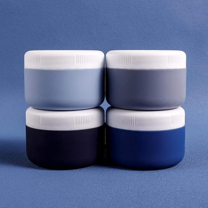 Kuangre Travel Containers for Toiletries, Silicone Cream Jars BPA-Free, Leak-proof 2oz Travel Size Containers, Portable Size Silicone Jars with Lid for Cosmetic Face Hand Body Cream (4 Pack)