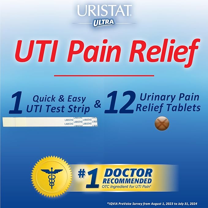 Uristat Ultra Strength Urinary Tract Infection Treatments and Test Relief Kit – 1 UTI Test Strip & 12 Cranberry Flavor Relief Tablets to Ease Urinary Pain, Burning & Urgency