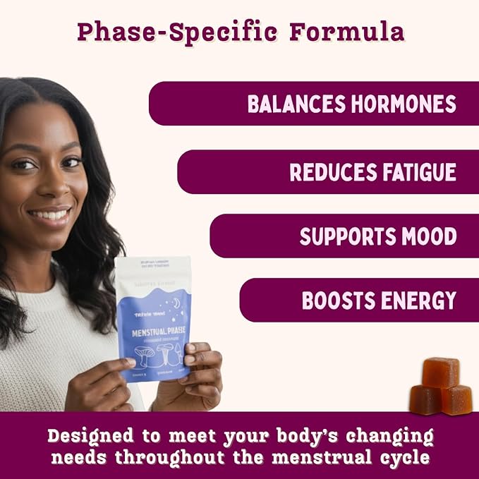 Period ovulatory & PMS Support Supplement for Women – Hormone Balance + 4-Phase Menstrual Cycle Kit | Vegan Functional Mushroom Gummies by Baker’s Botanics (Pack of 6)(30 Gummies)