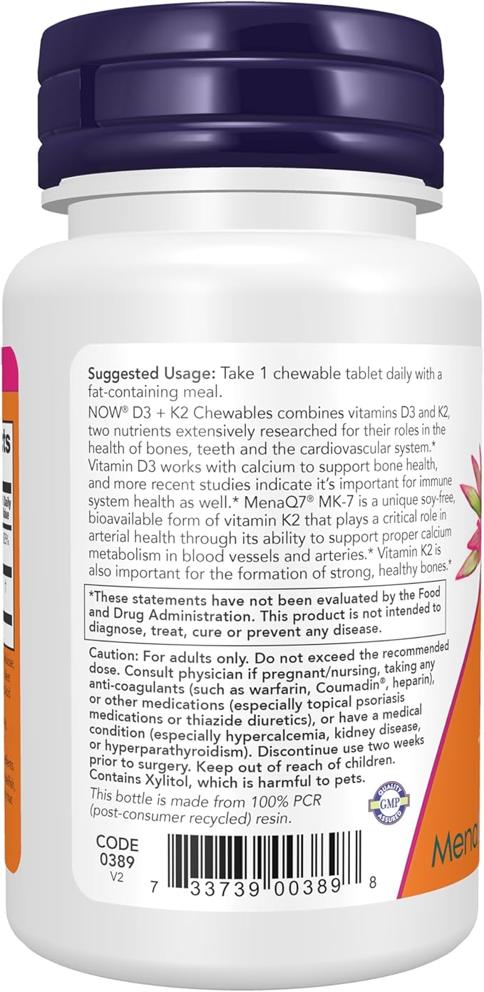 Now Foods, D3 K2 Chewables, 90 Chewables Tablets